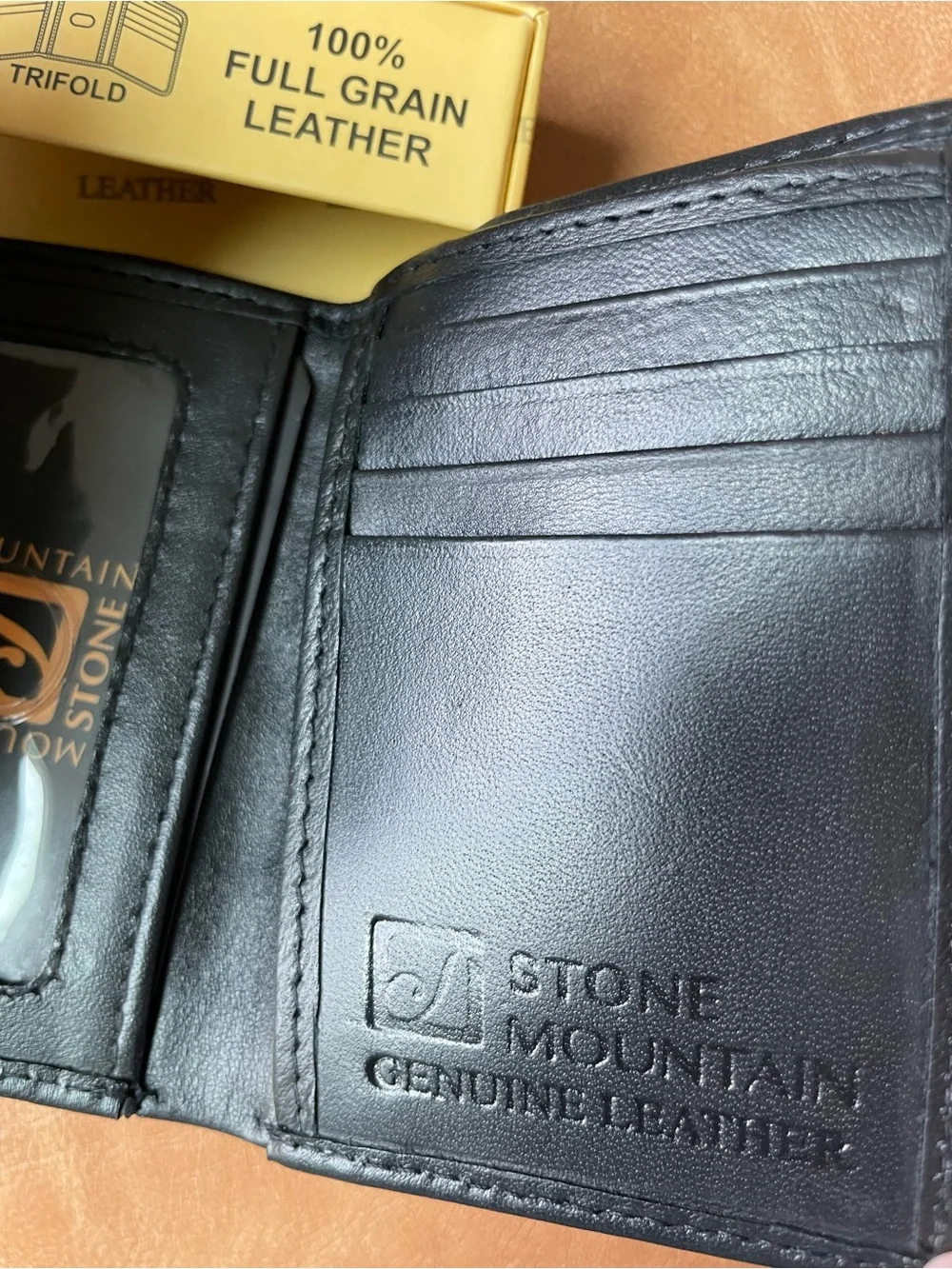 New Stone Mountain Men's Leather Wallet - Trifold - RFID Protection - Black NWT